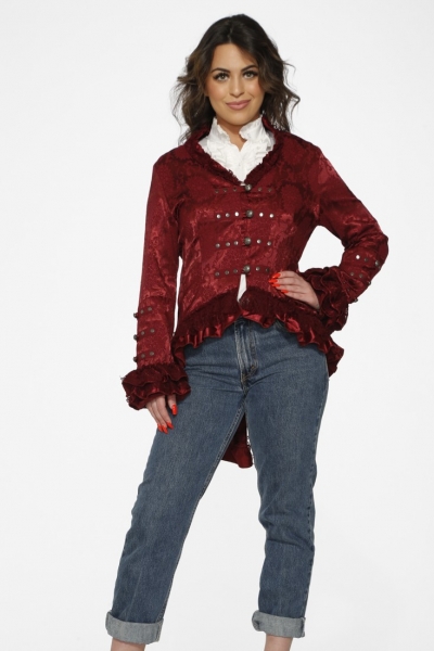 30111 Burgundy Brocade Tailed Jacket