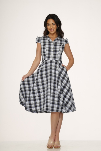 23281 Blue Plaid Swing Dress