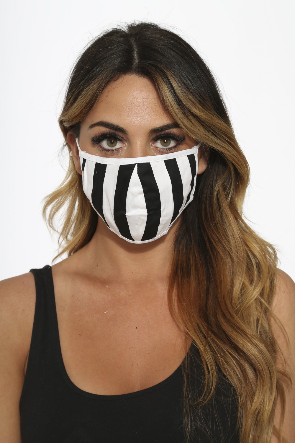 120470 Black White Strip Mask - Orchid Bloom